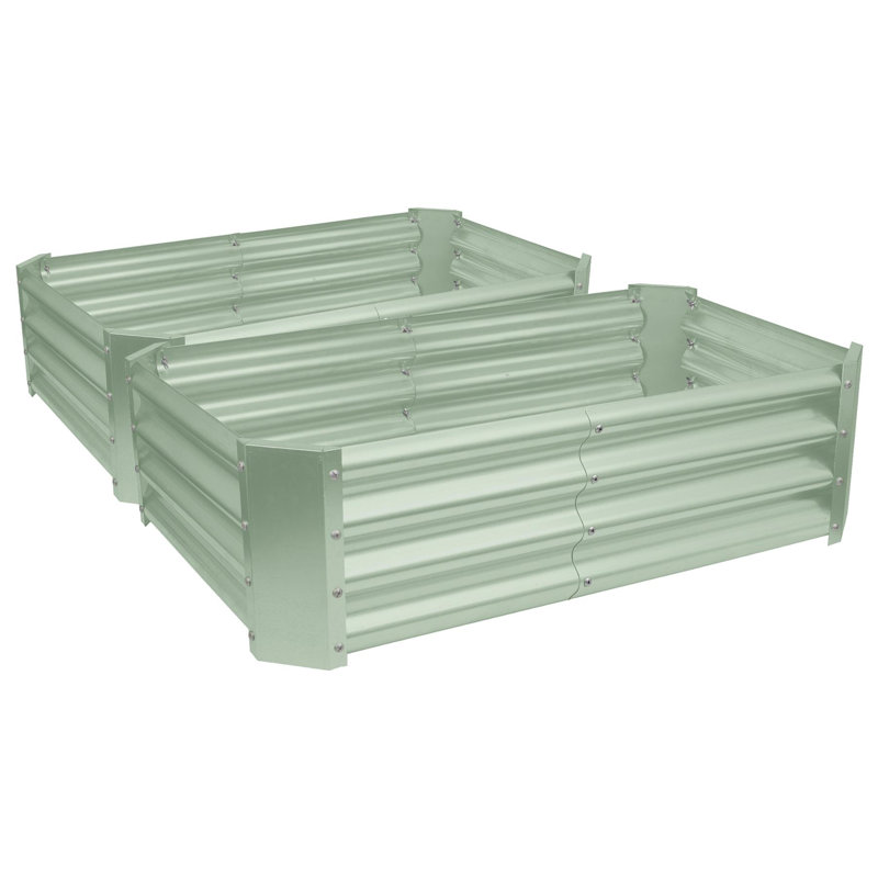 Harbour Housewares - Rectangular Galvanised Steel Raised Garden Bed Planters - Set of 2, Green, 30cm H x 120cm W x 60cm D