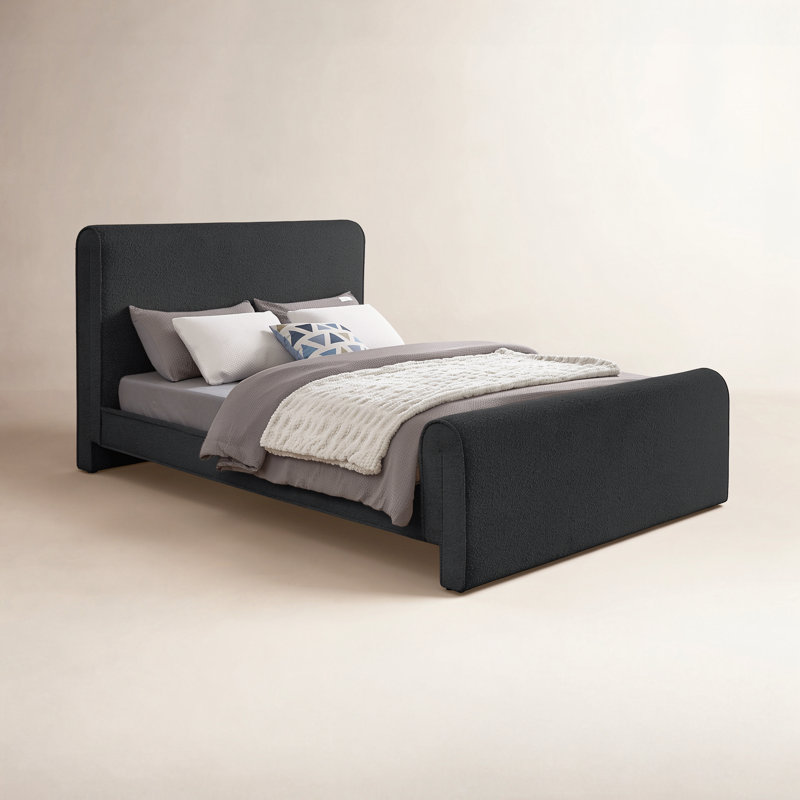 Chaylin Upholstered Platform Bed, King, Black Boucle Fabric
