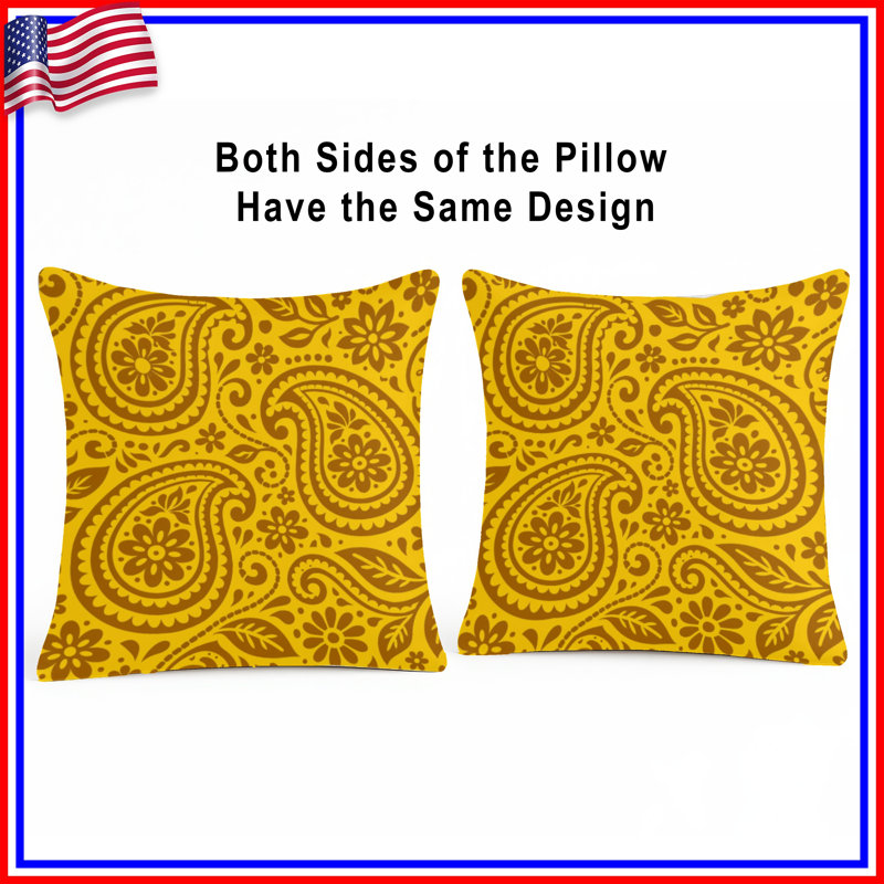 Coussins décoratifs à motif cachemire brun et jaune, 18 x 18 pouces