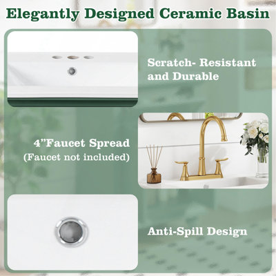 Meuble-lavabo moderne de 24 po avec tiroir basculant et charnières à fermeture en douceur, armoire de salle de bain avec structure ouverte au dos, pieds tournés en boule avec élégance française