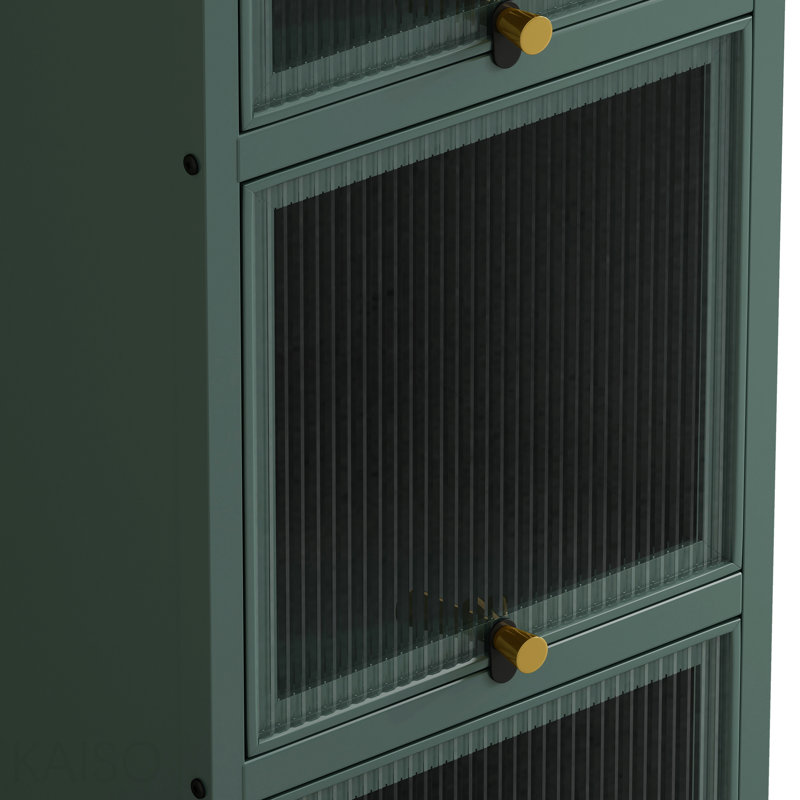 Cabinet, Modern, Glass, Glass Door, Four-Tier With Featuring Five-Tier Storage, Green
