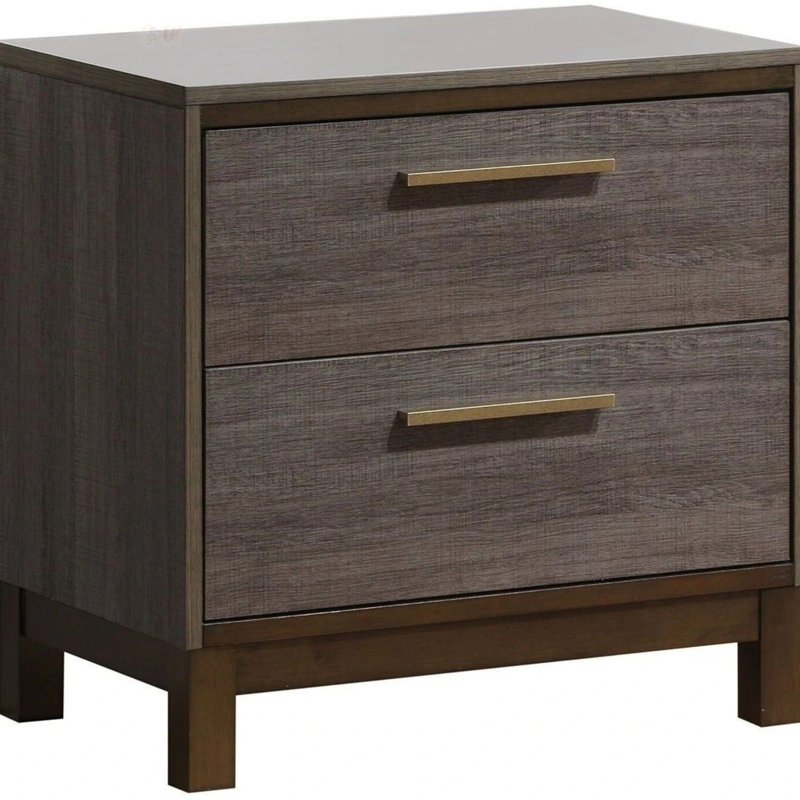 Table de chevet contemporaine à deux tons avec glissières en métal et poignées en laiton, parfaite pour les chambres à coucher modernes