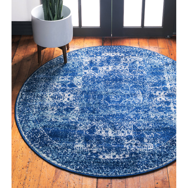 Tapis bleu marine / bleu Rizo Pat, Rond 3 pi