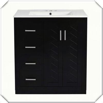 Solid Wood Bathroom Vanity Ceramic Sink Storage Cabinet Soft Closing Doors
