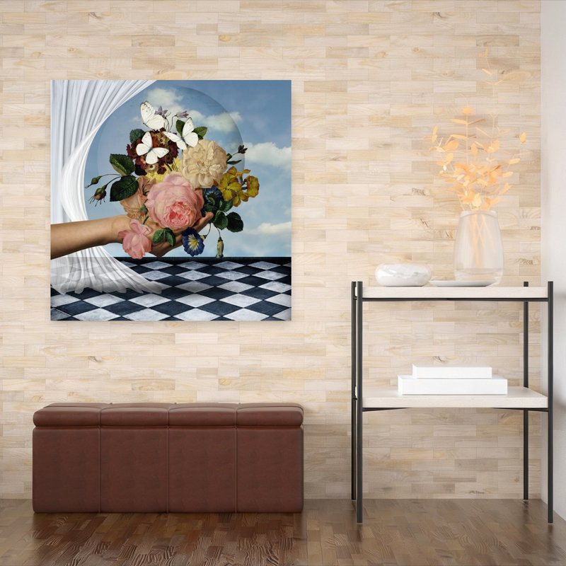 Impression d'art mural onirique et romantique, papillon, rose, nature, féerique et romantique, H 48 po x l 48 po