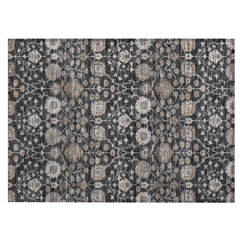 Machine Washable Indoor/Outdoor Cicel ACN1155 Black Rug, Rectangle 1'8" x 2'6"