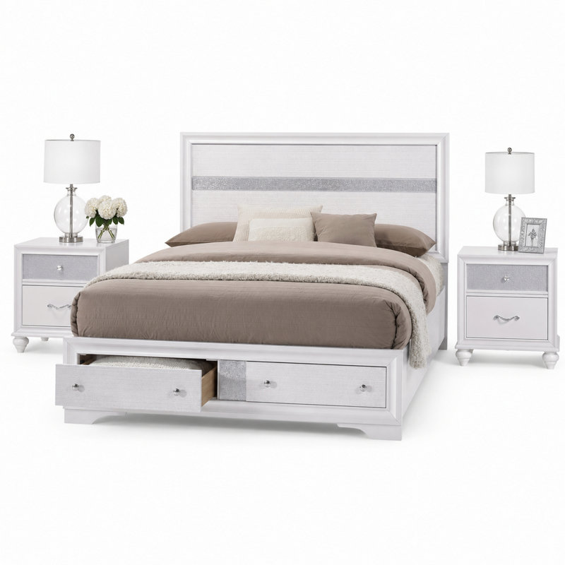 Ensemble de chambre pour très grand lit, en bois blanc, ensemble de 3 pièces avec 2 tables de chevet