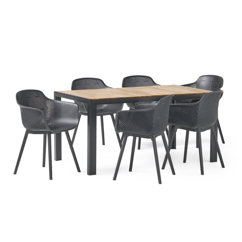 Derudder 6 - Person Acacia Patio Dining Set with Rectangular Table