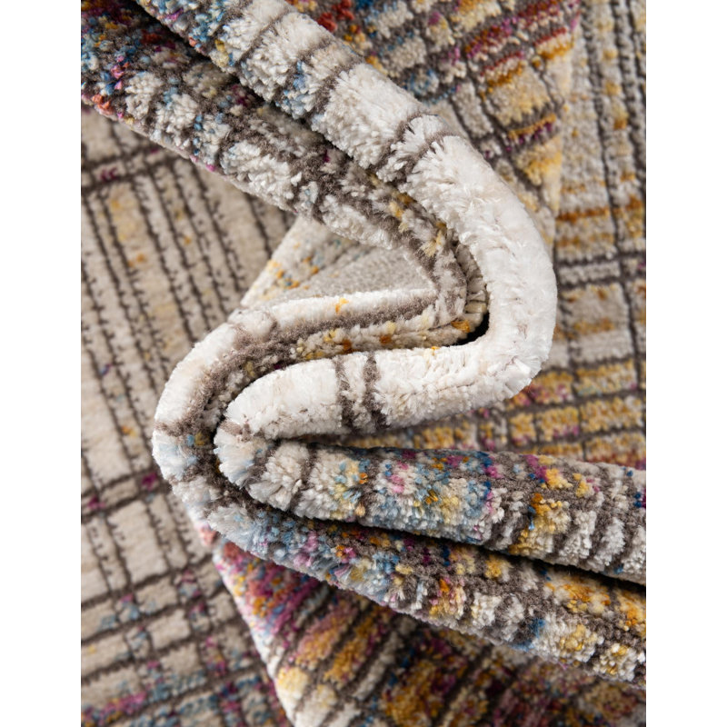 Tapis bleu / mauve / jaune à motif écossais Sease, Rectangle 2 pi x 3 pi