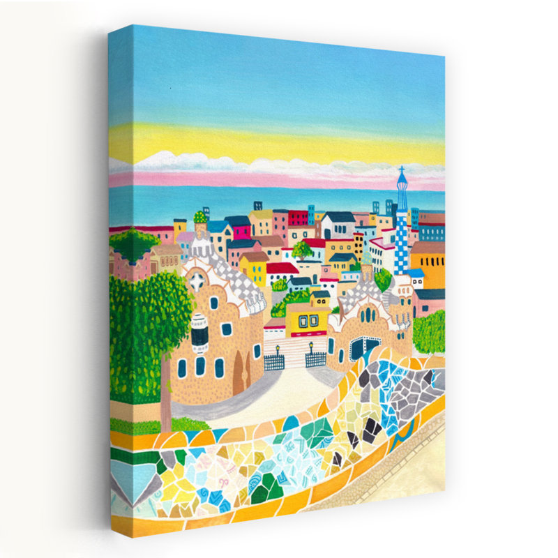 Art mural ville fantaisiste et coloré, H 36 po x l 24 po
