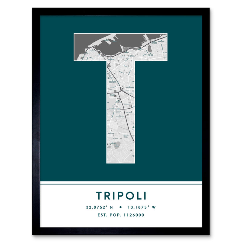 Tripoli City Map Tripoli Teal - Single Picture Frame Print