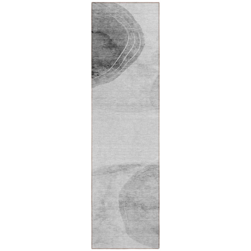 8' Runner Gray and Light Gray Abstract Washable Non Skid Indoor Outdoor Runner Rug
