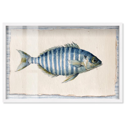 Stripes of the Sea II Shadowbox Print Kitchen Wall Art by Art Remedy, White Frame, 46 x 31