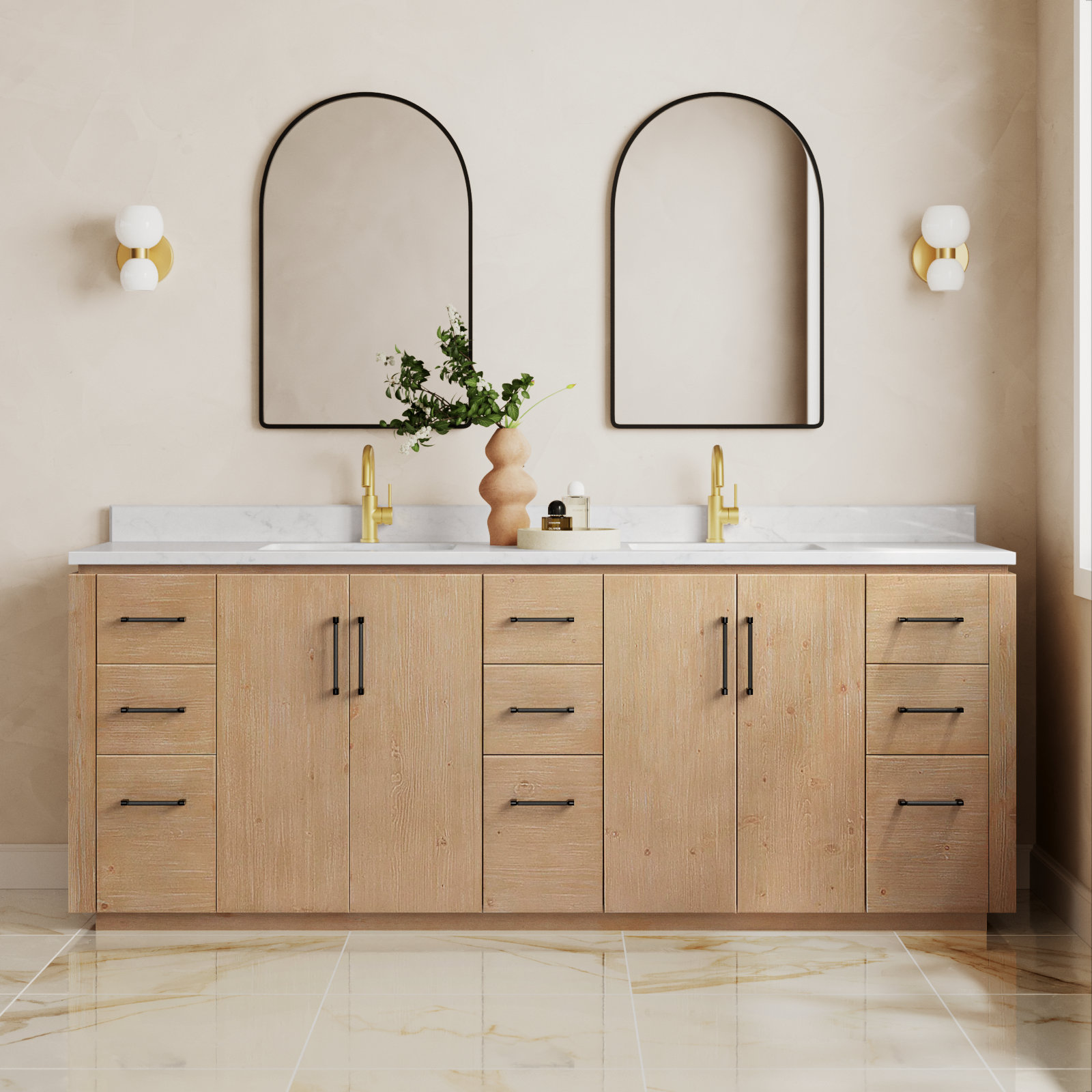 Cloverfield 84'' Double Bathroom Vanity, Fir Wood Brown, Matte Black