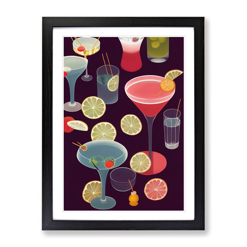 Selection Of Cocktails No.2 - Single Picture Frame Painting, Black Framed, 64cm H x 46cm W x 2cm D