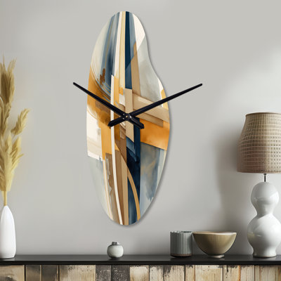 Horloge murale moderne bleue et dorée abstraite I - transitionnelle asymétrique