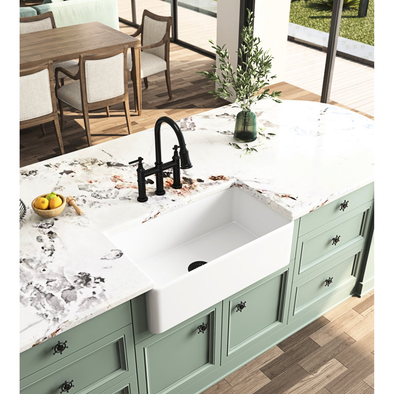 Undermount Ceramic Basin Sink - White, Deep Apron For Appeal White Kitchen Fixture