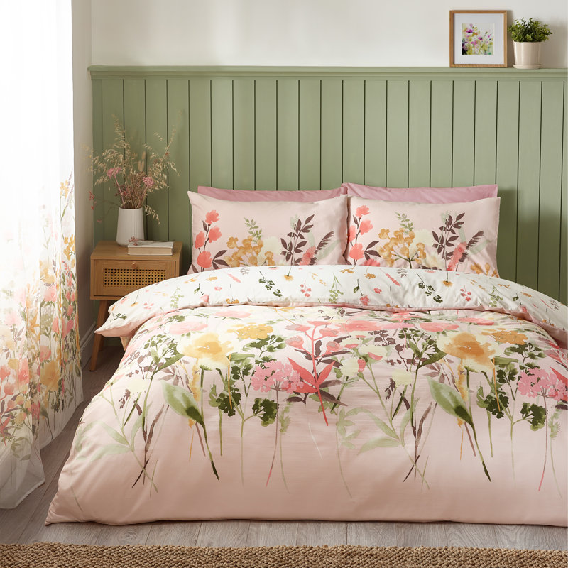 Countryside Floral Reversible Duvet Cover Set with Pillowcases, Pink, Kingsize Duvet Cover + 2 Standard Pillowcases