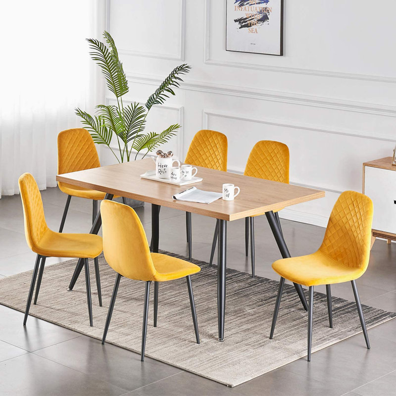 Wellersburg Modern Velvet Upholstered Armless Dining Chair, Yellow Velvet, Black
