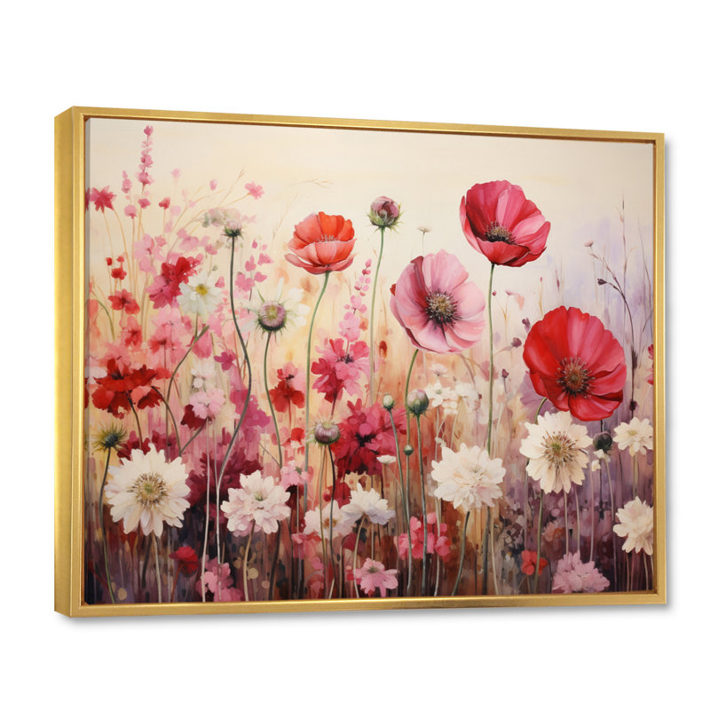 Corail, champ de rubis, jardin I - reproduction, H 24 po x l 32 po x P 1 po, Cadre flottant doré
