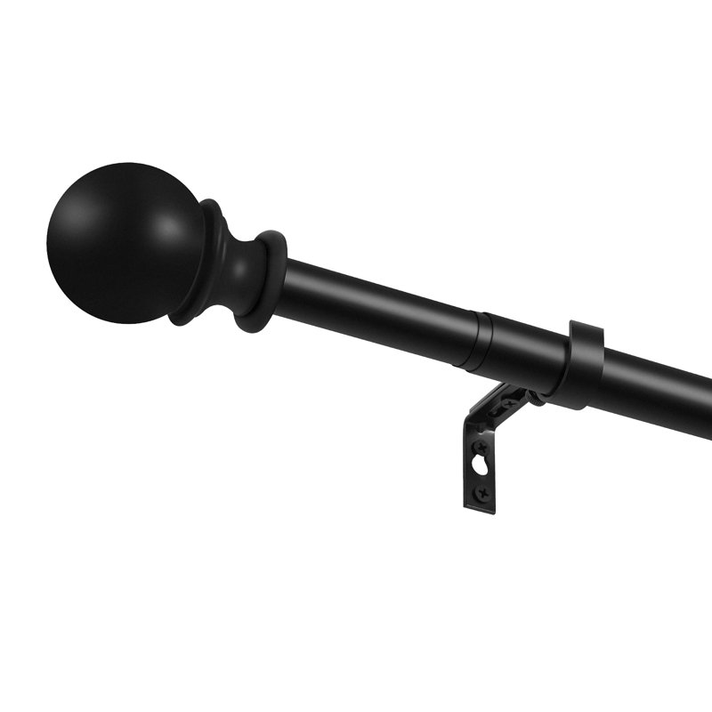 Tringle à rideaux ajustable robuste de 1 po avec embouts sphériques Danikah, 66" - 120", Noir mat