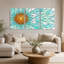 «Golden Geometric Starburst», ensemble de 3 toiles ondulées bleu sarcelle-225065951