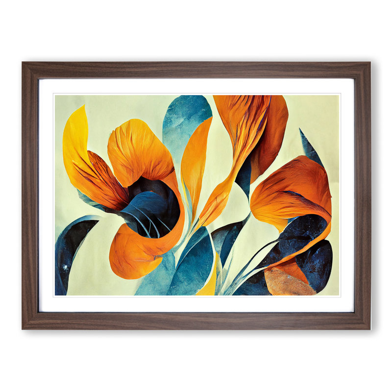 Abstract Floral Art Vol.5 1 Piece Single Picture Frame Wall Art, 46cm H x 64cm W x 2cm D, Walnut