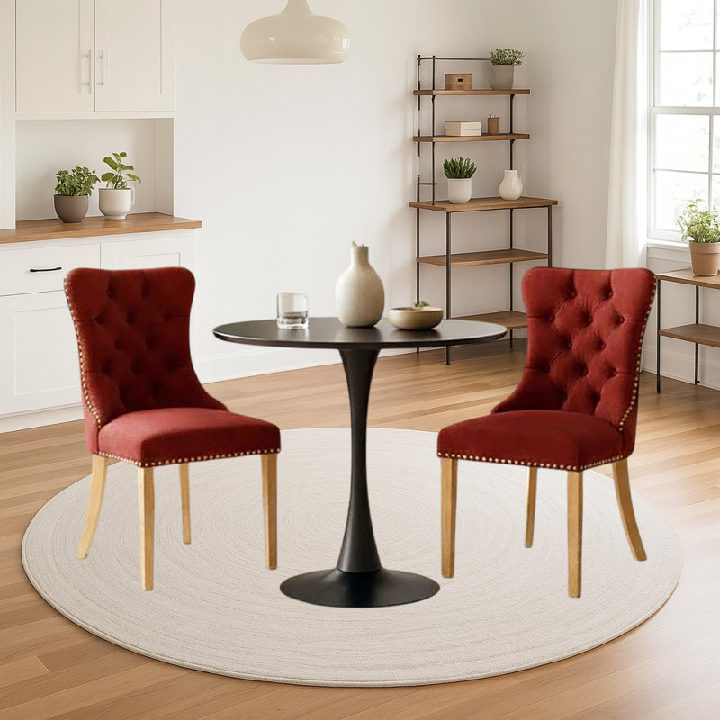 Ensemble de table de salle à manger, table de salle à manger ronde de 24 po et 2 chaises de salle à manger en velours avec pieds plaqués or
