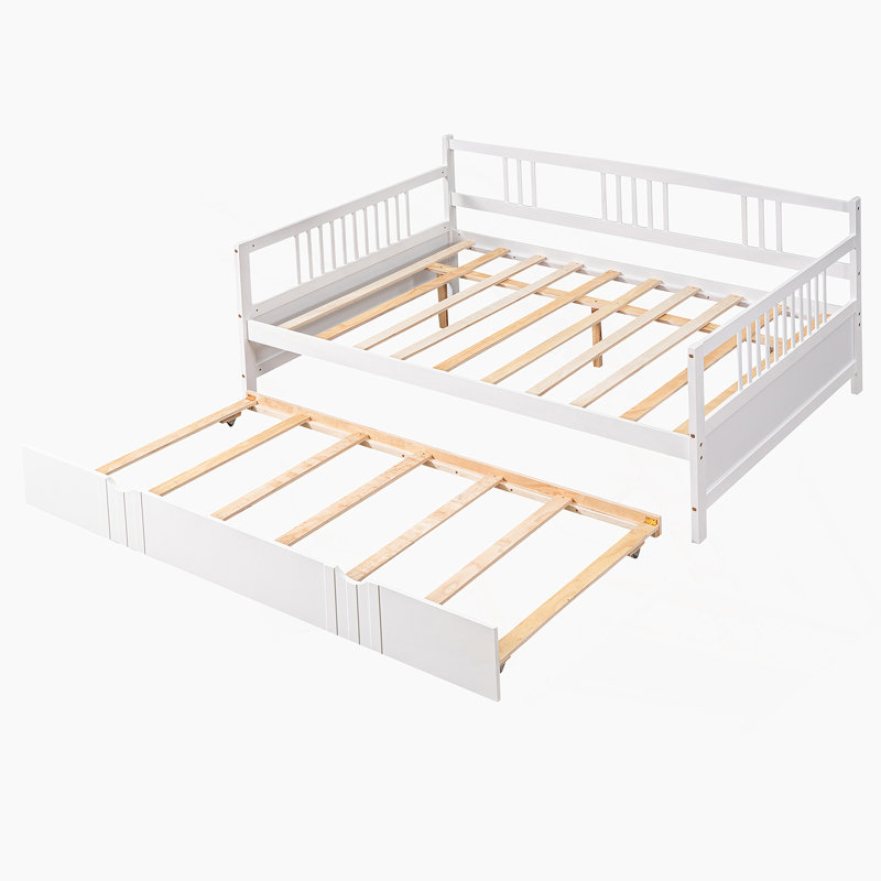 Lit de jour en bois avec lit gigogne simple, Complet/Double, Blanc