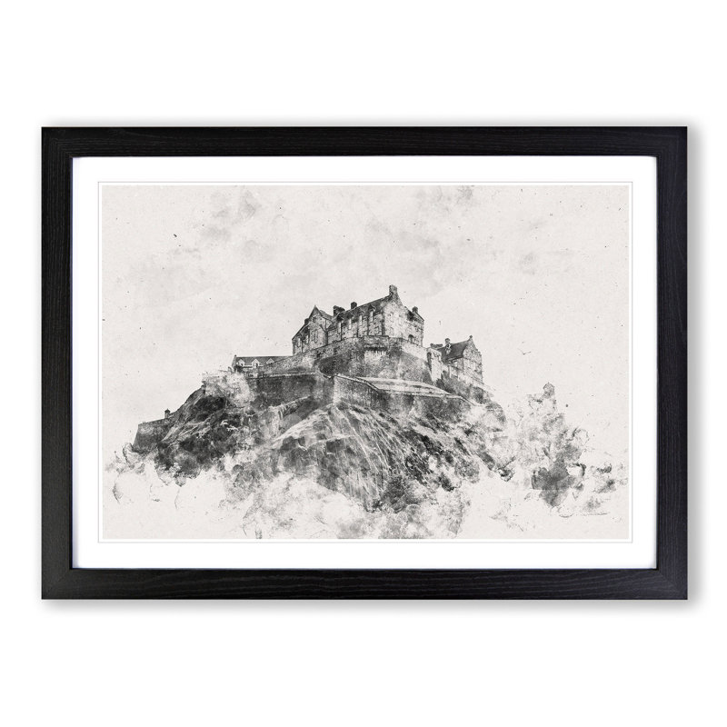 Edinburgh Castle In Scotland - Picture Frame Painting, 62cm H x 87cm W x 2cm D, Black Framed