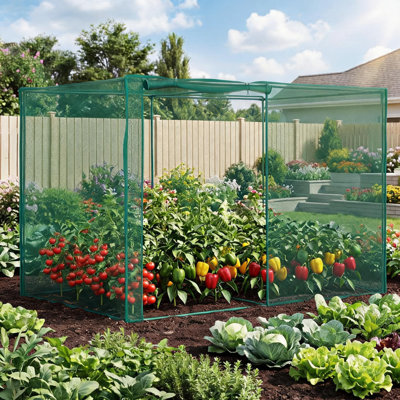 Heavy-Duty Steel Frame Garden Obelisk Crop Cage – Roll-Up Zipper Door, Plant Netting, Storage Bag & Ground Stakes – Insect & Bug Protection for Vegetables, Fruits, Raised Beds, 10 x 6.6 x 6.6 ft