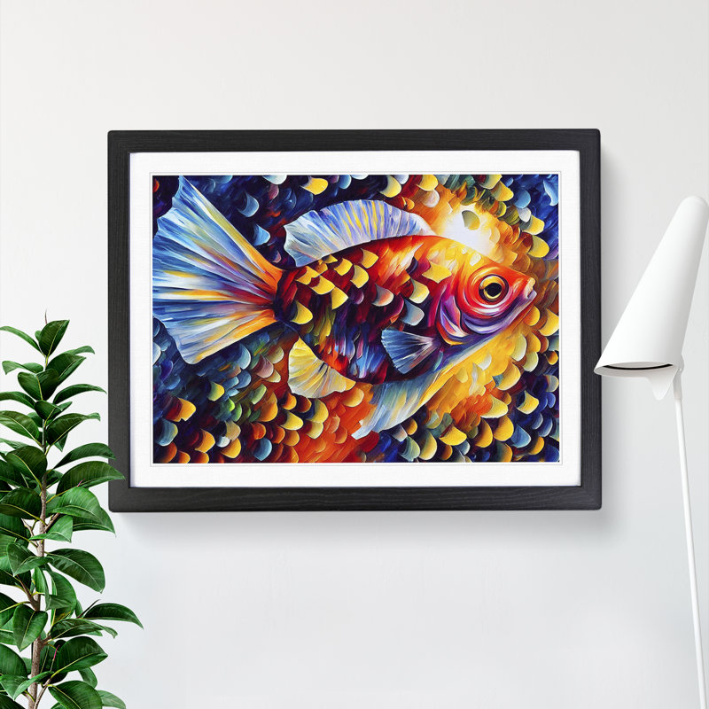 Fish Vol.1 Abstract - Single Picture Frame Print, Black, 34cm H x 46cm W x 2cm D