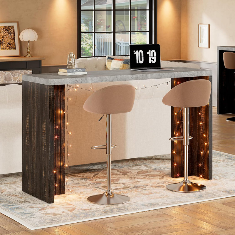 Table de bar pour 4 à 6 personnes - pub de 55 po de long avec plateau en faux marbre, unité de bar moderne rectangulaire pour la cuisine, la salle à manger, le balcon et le salon