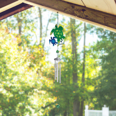 Renauld 28" Long Blue and Green Sea Turtle Suncatcher Wind Chime Marine Life  Unique Gifts