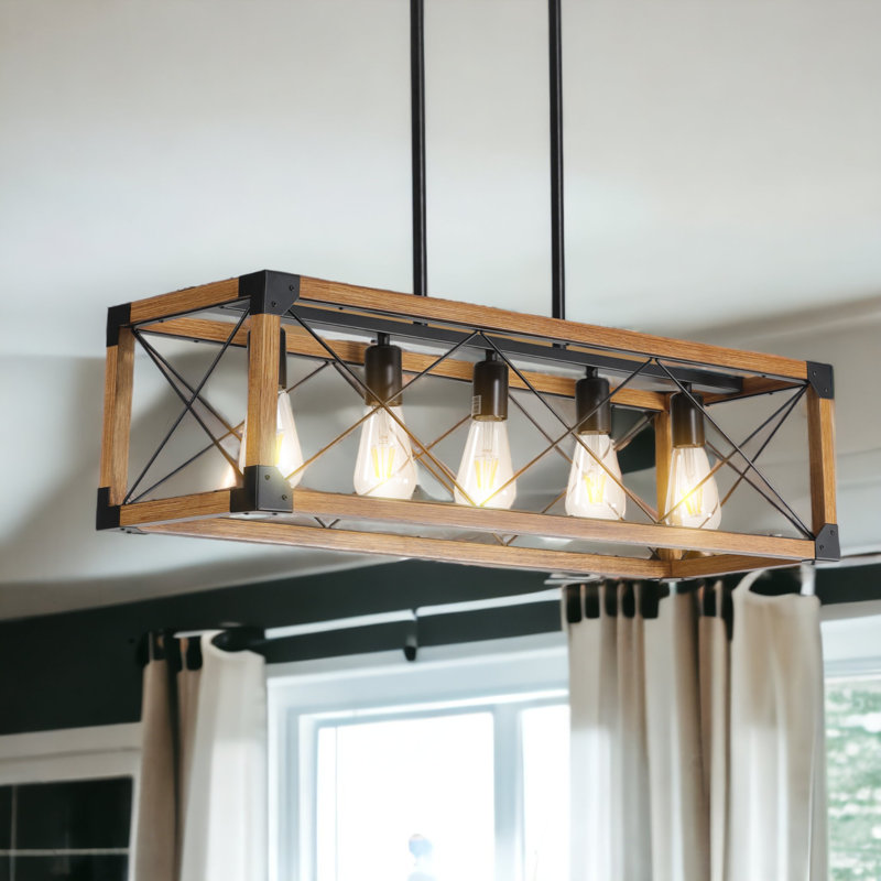 Lustre rectangulaire pour îlot de cuisine à 5 lumières Wanzie