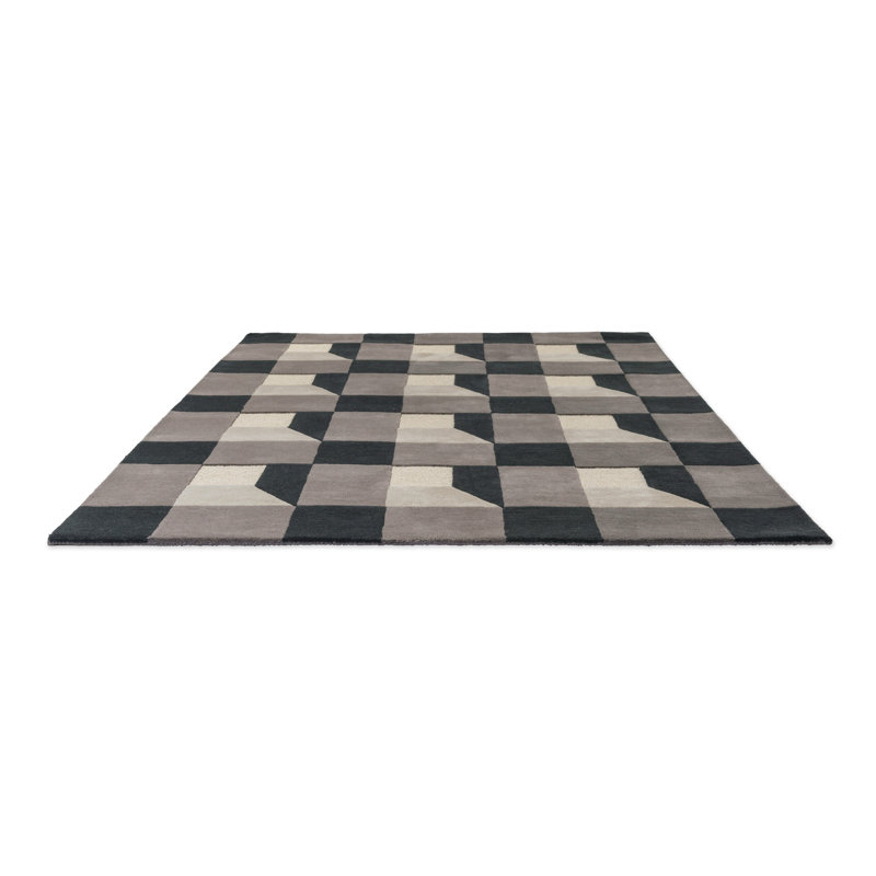 Hand Tufted Wool Geometric Area Rug in Slate/White, Rectangle 6'7" x 9'2"