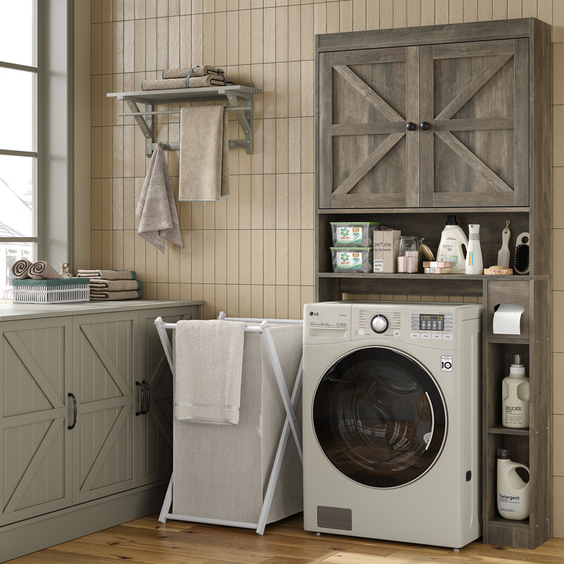 Laxmy Freestanding Over The Toilet Storage,Bathroom Storage Cabinet,Farmhouse Bathroom Cabinet with Barn Door and Adjustable Shelves