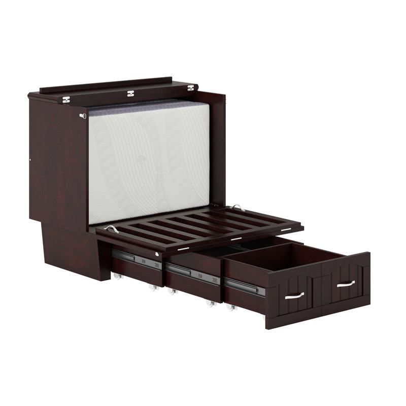 Lit escamotable en bois massif avec station de charge et matelas Kindig, Espresso, Simple