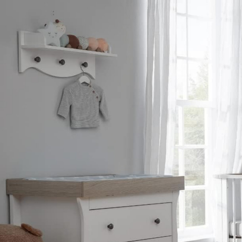 White Floating Shelf Wall Bookshelf with 3 Hanging Hooks