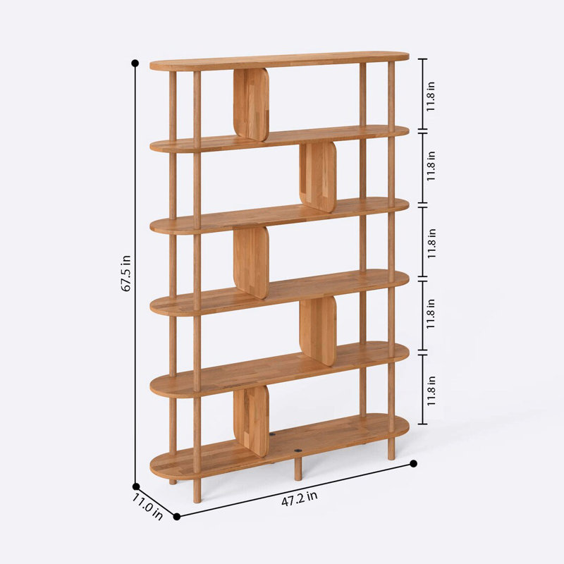 Malibu 5 Shelf Bookcase, Solid Beech Wood Open Bookshelf for Living Room and Home Office
