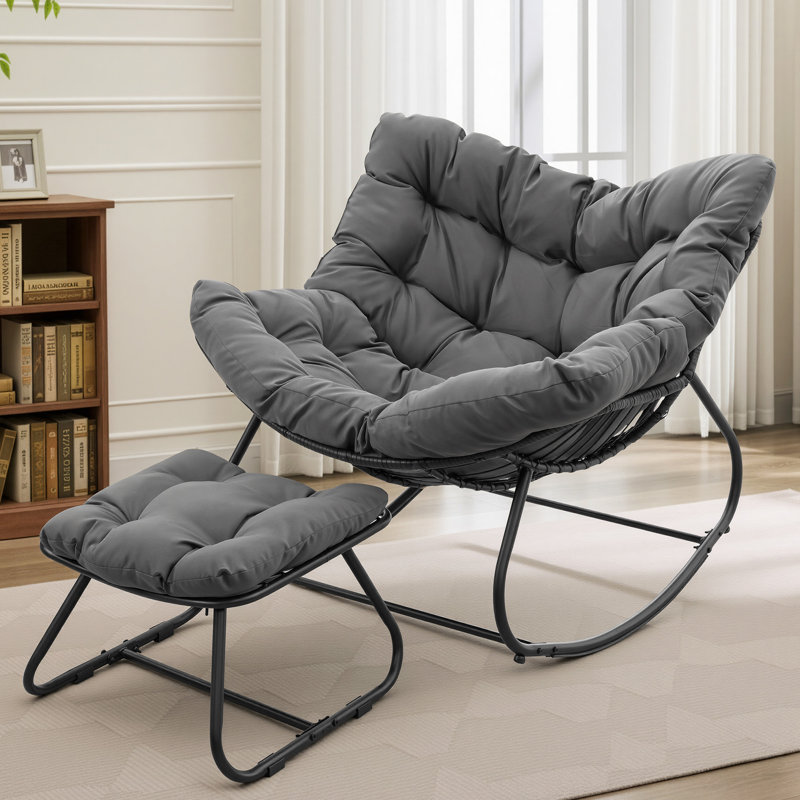 Chaise berçante de patio avec repose-pieds, Gris foncé