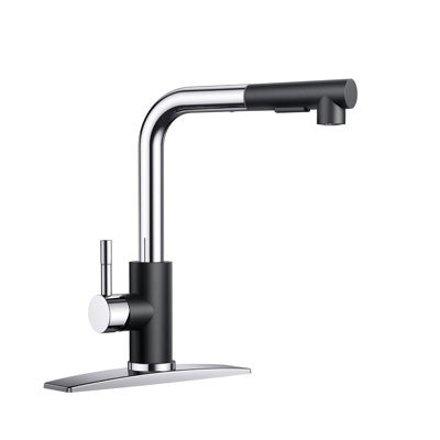 FORIOUS Pull Down Single Handle Kitchen Faucet With Deck Plate, Handles and Supply Lines