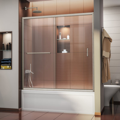 Infinity-Z 56" W x 58" H Single Sliding Semi-Frameless Tub Door