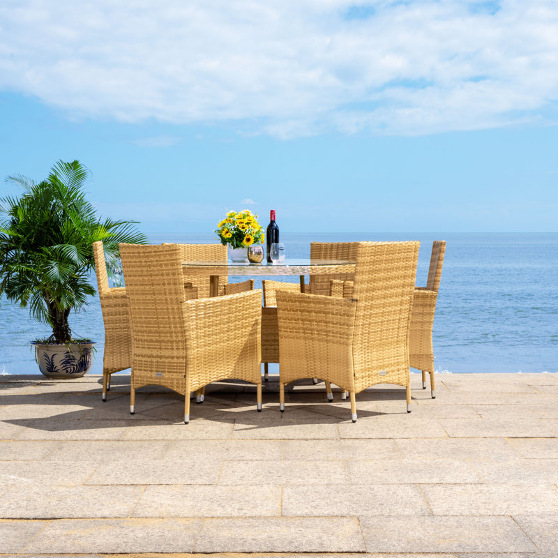 Alixs 6 - Person Wicker Patio Dining Set with Round Table , Cushions Included, Natural
