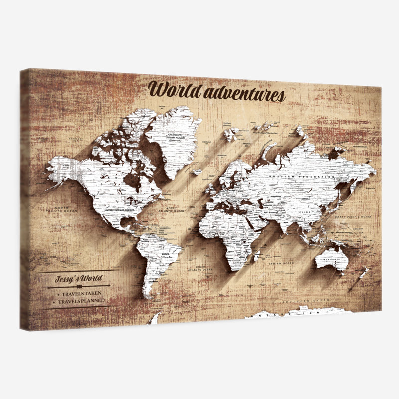 Personnalisé World Adventures I Push Pin World Milstead, Oui, H 24 po x l 36 po