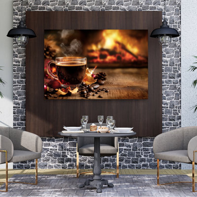 Cozy Coffee Fireplace Rustic Abstract Contemporary Autumn Winter, impression d'art mural