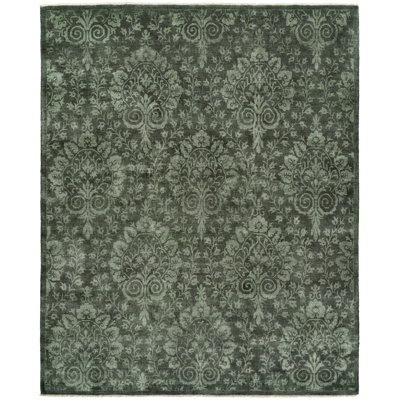 Wool Damask Area Rug in Gray