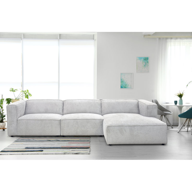 MARCEL 4 Seater Corner Sofa , Light Grey, Aligned to the right