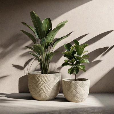 Ensemble de 2 pots à fleurs ronds en oxyde de magnésium avec trous de drainage, grands pots de plantes décoratives d'intérieur et d'extérieur