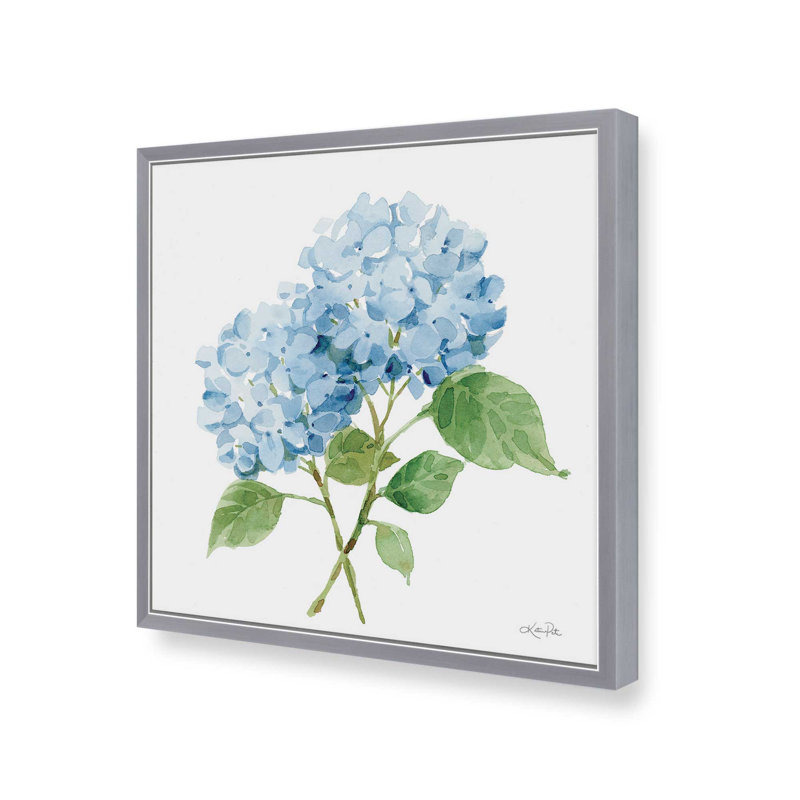 «Blue Hydrangea I» par Katrina Pete, reproduction d'art, L 20 po x H 20 po, Argent, Impression encadrée